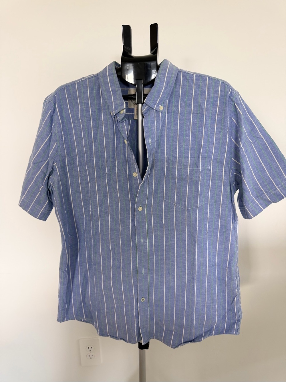 St. John's Bay Blue and White Vertical-Stripe Short Sleeve Button-Down